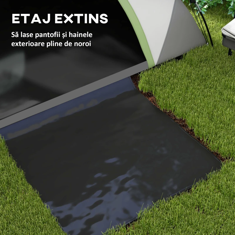 Outsunny Cort de Camping cu 3 Locuri, Geam din Plasă și Cârlig Felinar, Cort de Camping din PE, 270x210x150 cm, Verde