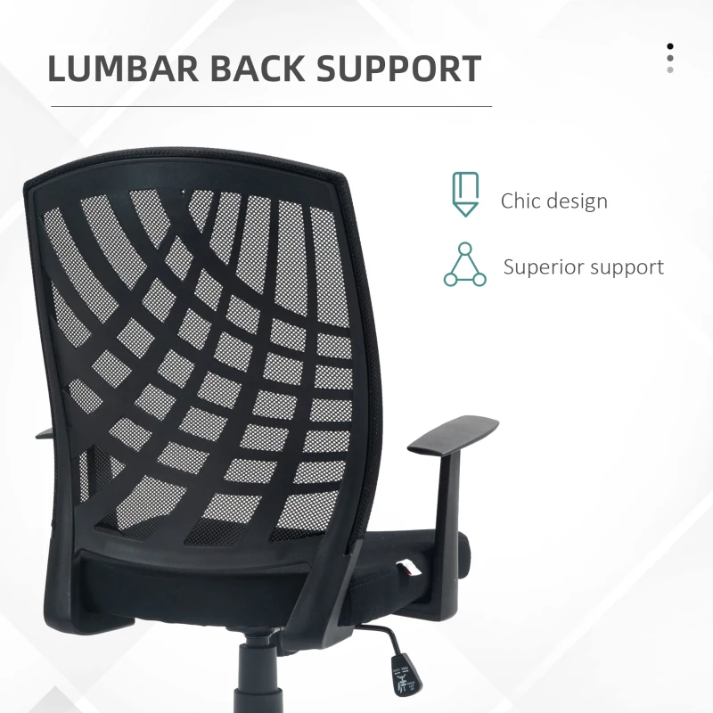 HOMCOM Scaun de Birou Ergonomic cu Înălțime Reglabilă, Scaun de Birou Pivotant din Țesătură Respirabilă, 58x56x106.5 cm, Negru