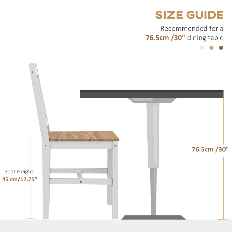 HOMCOM Set 4 Scaune pentru Bucătărie și Living cu Spătar Transversal, Scaune Clasice din Lemn de Pin, 41x46.5x86 cm, Alb