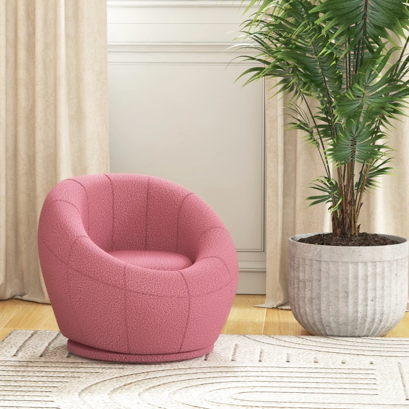 HOMCOM Fotoliu Modern Rotund pentru Copii, Fotoliu de Pluș cu Căptușeală Groasă, 60x56x48 cm, Roz