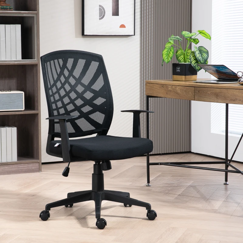HOMCOM Scaun de Birou Ergonomic cu Înălțime Reglabilă, Scaun de Birou Pivotant din Țesătură Respirabilă, 58x56x106.5 cm, Negru