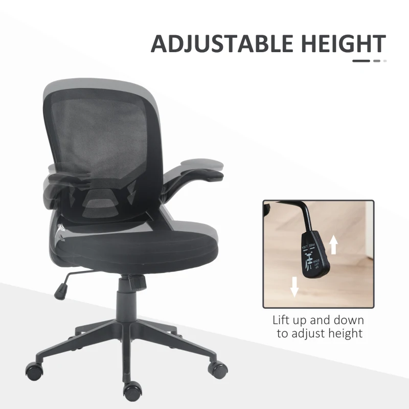 HOMCOM Scaun de Birou Ergonomic cu Înălțime Reglabilă, Scaun de Birou cu Balansoar și Țesătură Respirabilă, 59x58x96-106 cm, Negru