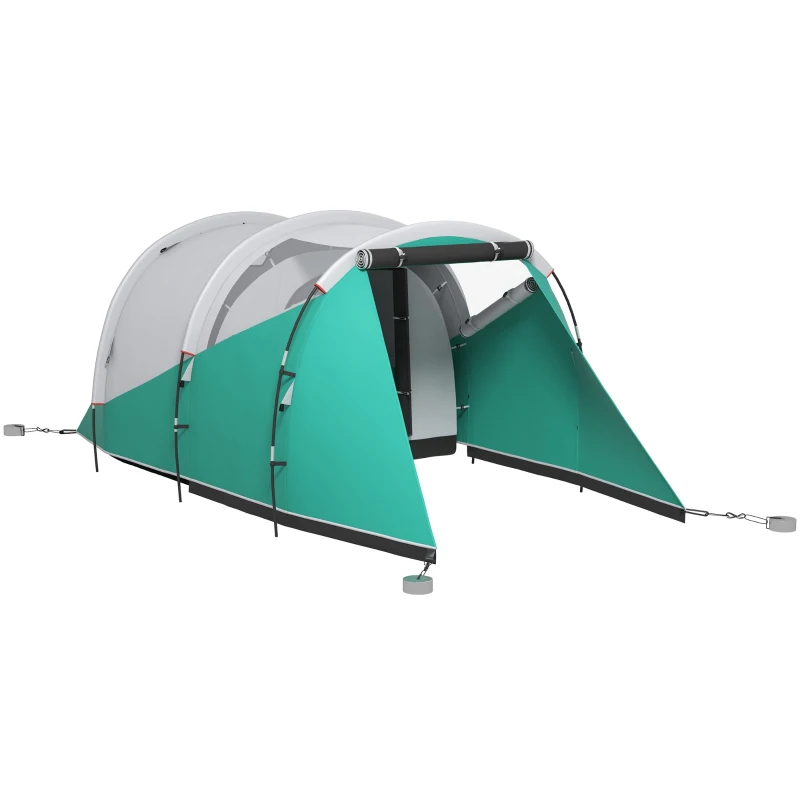 Outsunny Cort de Camping Impermeabil pentru 2-4 Persoane cu Cameră Separată, Cort Tunel cu Geantă de Transport, 460x260x190 cm, Verde