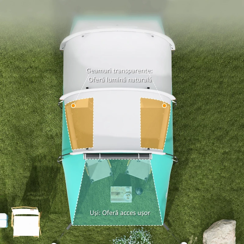 Outsunny Cort de Camping Impermeabil pentru 2-4 Persoane cu Cameră Separată, Cort Tunel cu Geantă de Transport, 460x260x190 cm, Verde