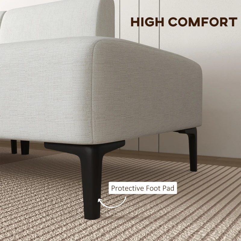HOMCOM Canapea Moderna Modulabila cu 3 Sectiuni, Canapea Sectionala din Stofa cu Picioare din Otel, 250x75x70cm, Alb Crem
