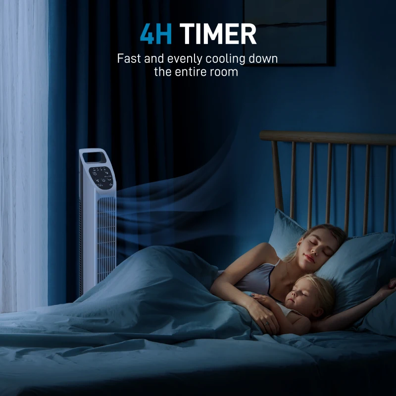 HOMCOM Tower Fan, Electric Cooling Fan with Remote, 75° Oscillating, 3 Speed 3 Modes, 4H Timer, Quiet Standing Bladeless for Bedroom Office, Silver