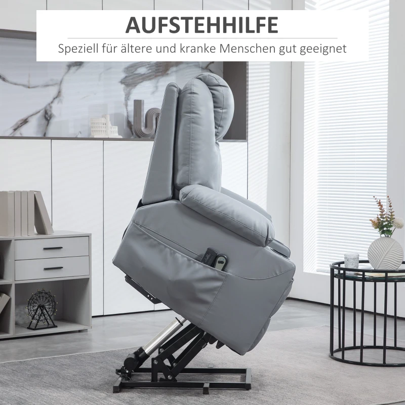 HOMCOM Massageliftstoel voor Senioren, 8 Massagestanden, Kantelbare Rugleuning, 88 cm x 99 cm x 106 cm, Grijs