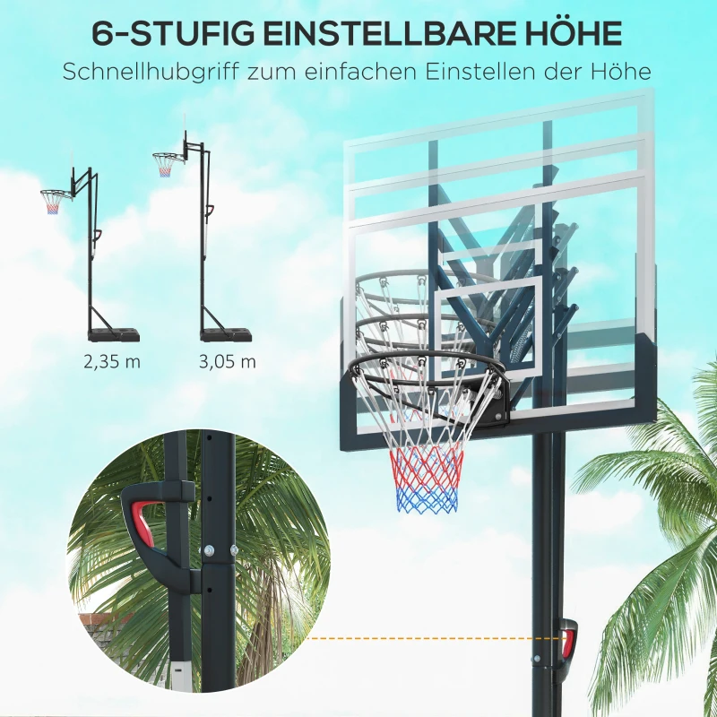 SPORTNOW Basketballständer, mobil, höhenverstellbar, bruchsichere Rückwand, 235-305 m Korbhöhe, Schwarz