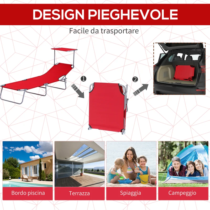 Outsunny Sdraio da Giardino Pieghevole con Tettuccio Regolabile e Schienale Reclinabile a 4 Livelli, Rosso