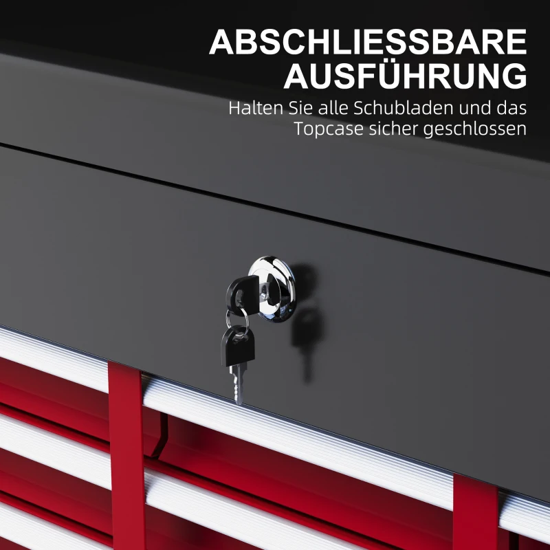HOMCOM Gereedschapskist, afsluitbaar, 6 lades, stalen behuizing, 60x26x34cm, Rood+Zwart
