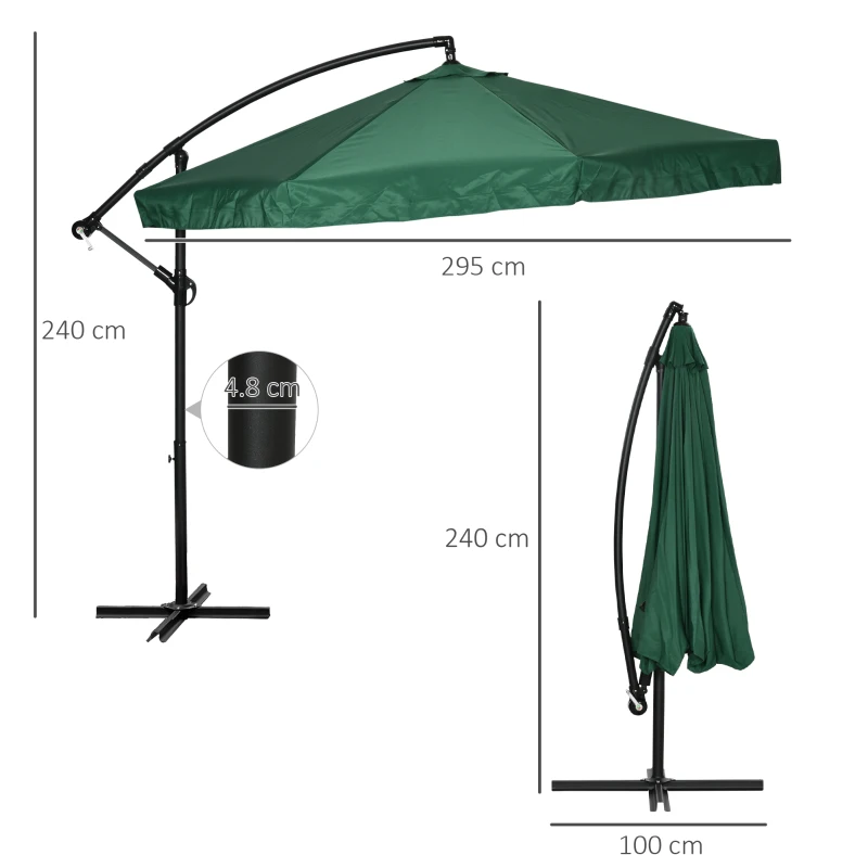 Outsunny Umbrelă de Soare cu Plasă de Țânțari, Umbrelă de Soare cu Deschidere Manivelă și Bază Transversală, 295x295x240 cm, Verde