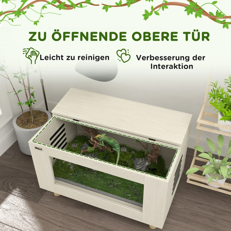 PawHut Terrarium dla gadów, Vivarium, okno z hartowanego szkła, 80 x 50 x 50 cm, Kolor Biały