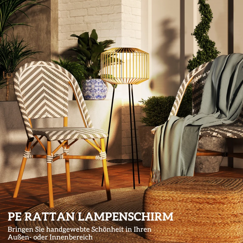 Outsunny Tuinlamp, Zonne- & USB-voeding, Automatische inschakeling, Plantenplank, Bruin/Zwart