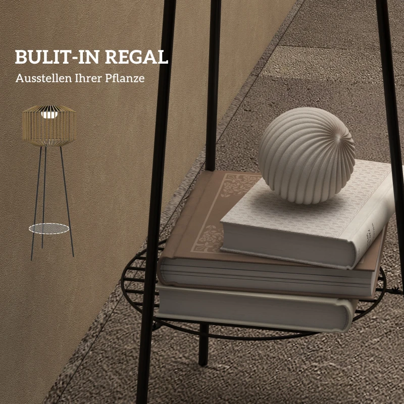 Outsunny Tuinlamp, Zonne- & USB-voeding, Automatische inschakeling, Plantenplank, Bruin/Zwart