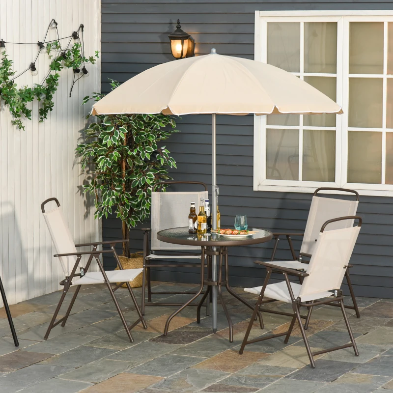 Outsunny Set Mobilier de Gradina cu Tuburi Otel 6 bucati, crem