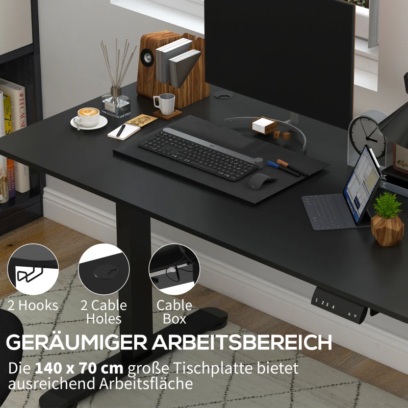 Vinsetto Verstelbaar Zit-Stabureau Computertafel, 140 cm x 70 cm x 116 cm, Zwart(m-7)