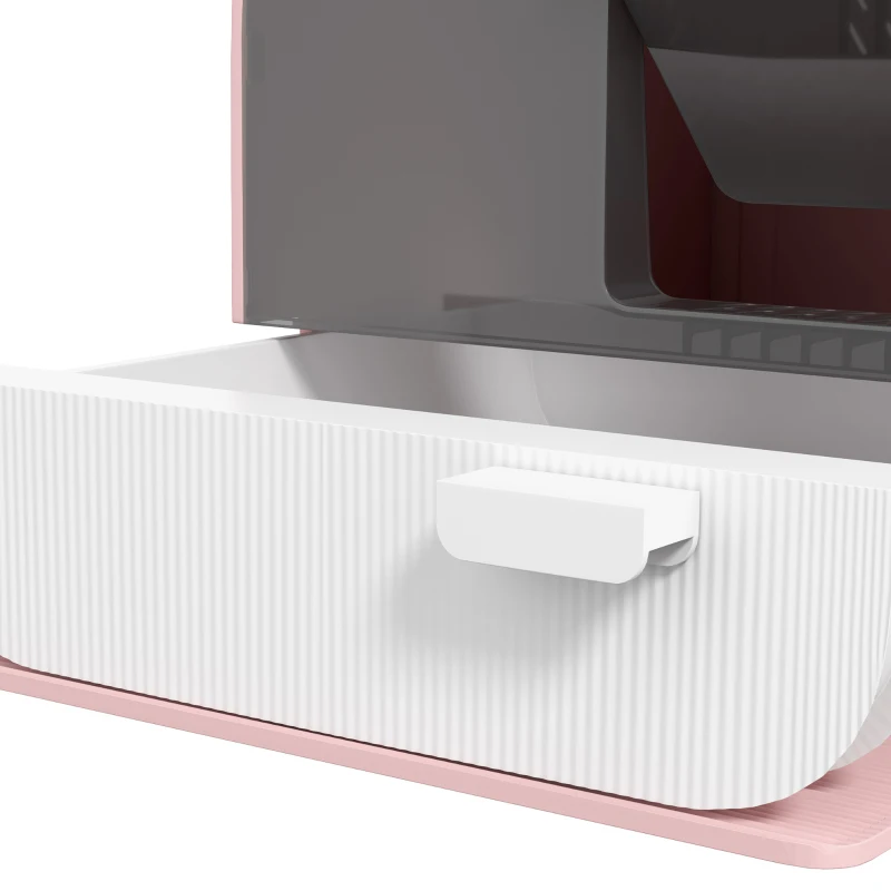 PawHut Kuweta z pokrywą, łopatką, matą łapie-żwirek, plastik, różowy/czarny