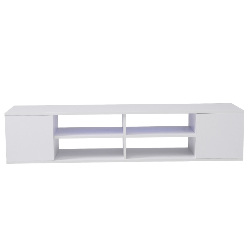 Mobile TV con Illuminazione LED, Montaggio a Terra o a Parete e Ampio Spazio portaoggetti, Bianco