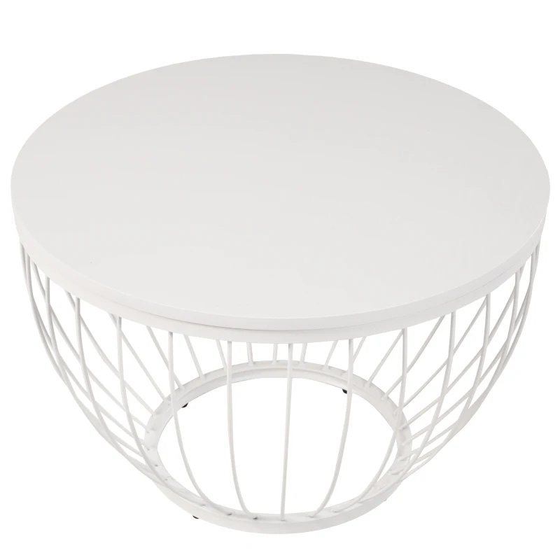 Set di 2 Tavolini da Salotto Eleganti Annidiati in MDF, Vetro e Acciaio, Bianco