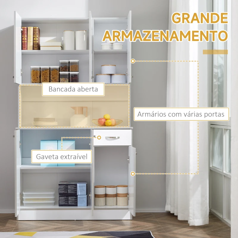 HOMCOM  Armário de Cozinha com Prateleira Ajustável para Microondas 101x39x180 cm Branco