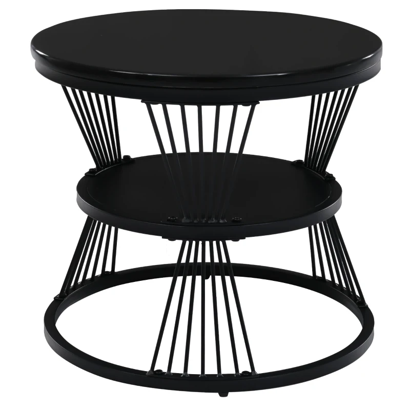 Set 2 Tavolini da Salotto Moderni a Incastro, Design Marmo Lucido, Nero