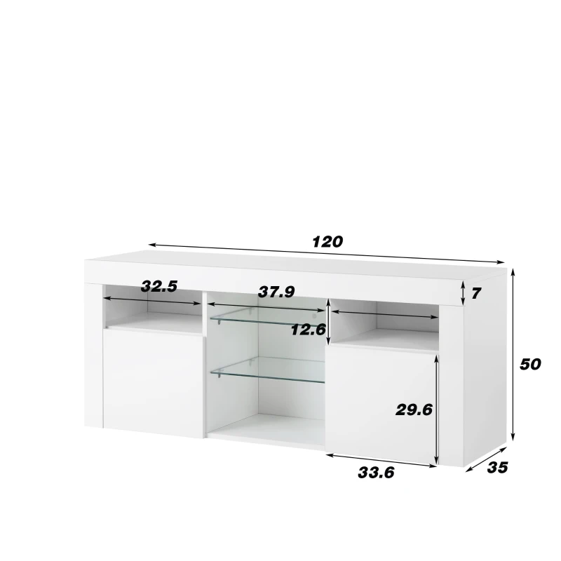 Mobile Porta TV LED con 2 Armadietti e 5 Ripiani Aperti, Illuminazione LED 16 Colori, per TV fino a 55 Pollici, Bianco
