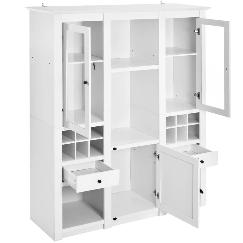 Vetrina Moderna con Illuminazione LED Multicolore, Spazio Vino e Cassetti, Bianco