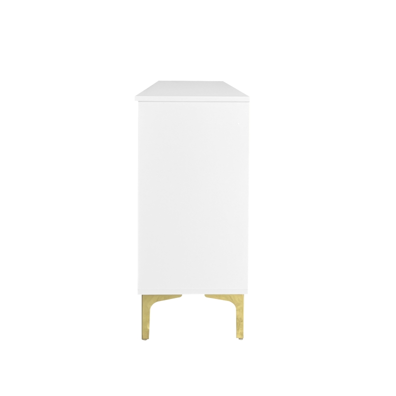 Credenza Elegante con 6 Cassetti, Dettagli Dorati e Piedini per Soggiorno, Bianco