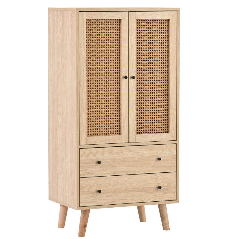 Highboard Rattan mit Schubladen 120 cm Naturfarbe