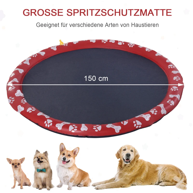 PawHut Hondenbad, met waterspuit, opvouwbaar, antislip, stevig, kunststof, Ø150 cm, Rood