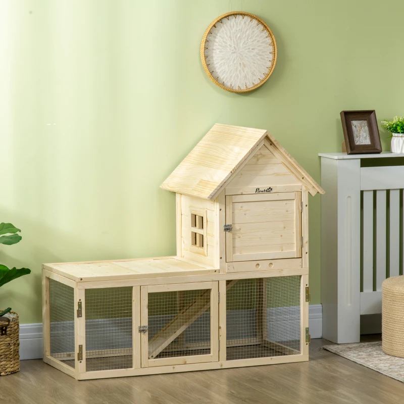 PawHut Konijnenhok met 1 Trap, 1 Nestkast, 1 Bodemlade, 151,5 x 106 x 97 cm