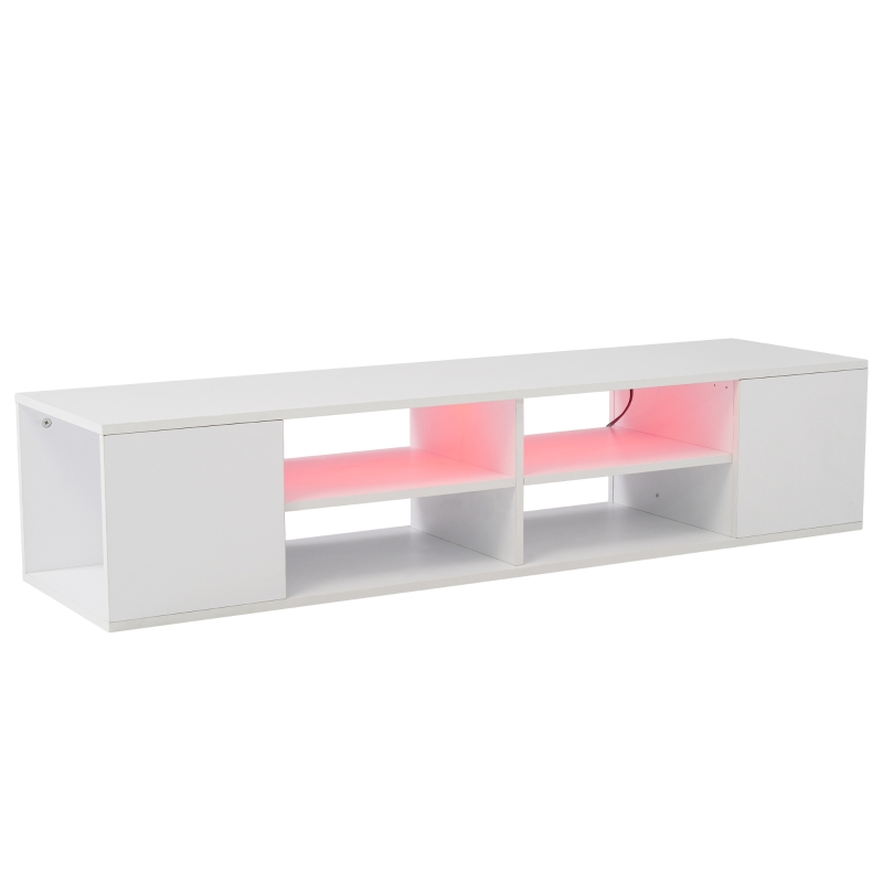 Mobile TV con Illuminazione LED, Montaggio a Terra o a Parete e Ampio Spazio portaoggetti, Bianco