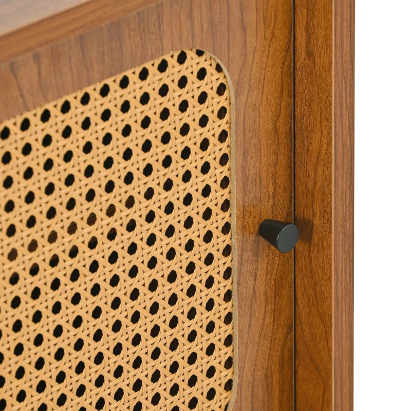 Mueble Zapatero de Ratán con 2 Puertas y Estantes Regulables Color Nogal
