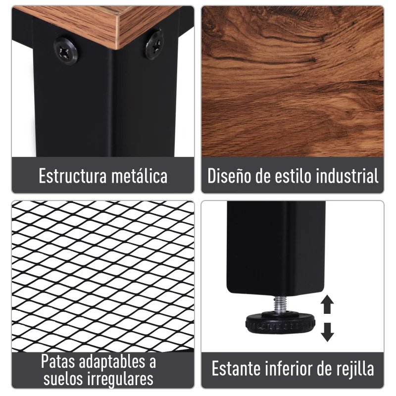 HOMCOM Mesa Consola Industrial Mesa de Entrada com Prateleira Inferior de Malha Metálica Carga 30 kg 101x35x80cm Marrom e Preto