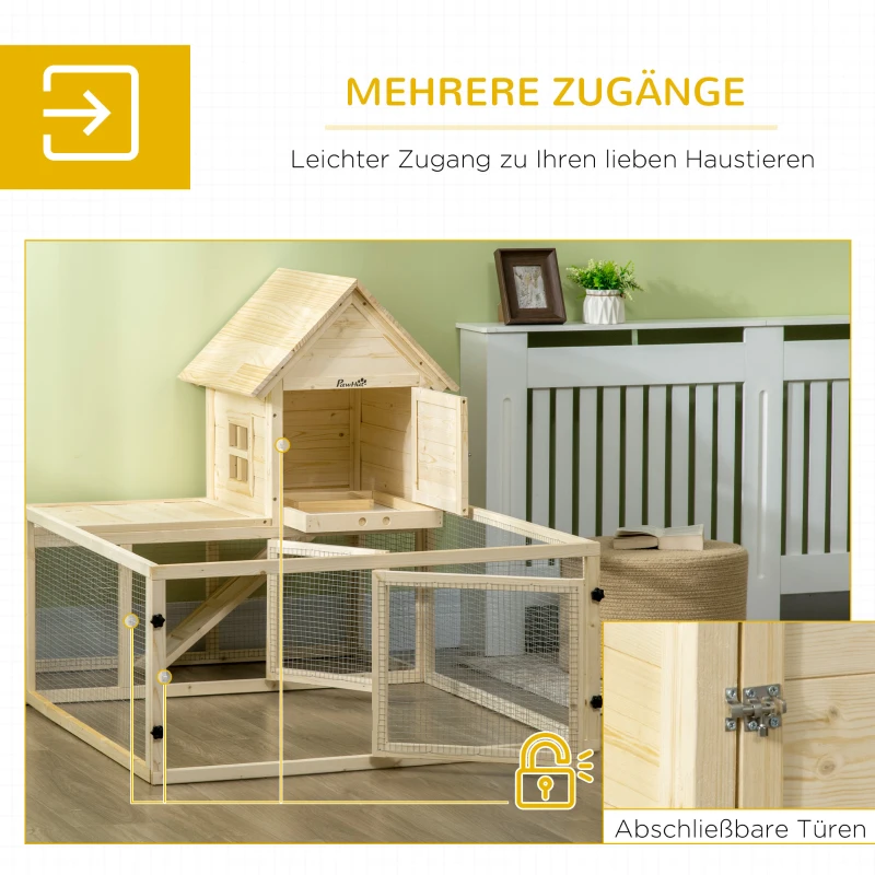 PawHut Konijnenhok met 1 Trap, 1 Nestkast, 1 Bodemlade, 151,5 x 106 x 97 cm