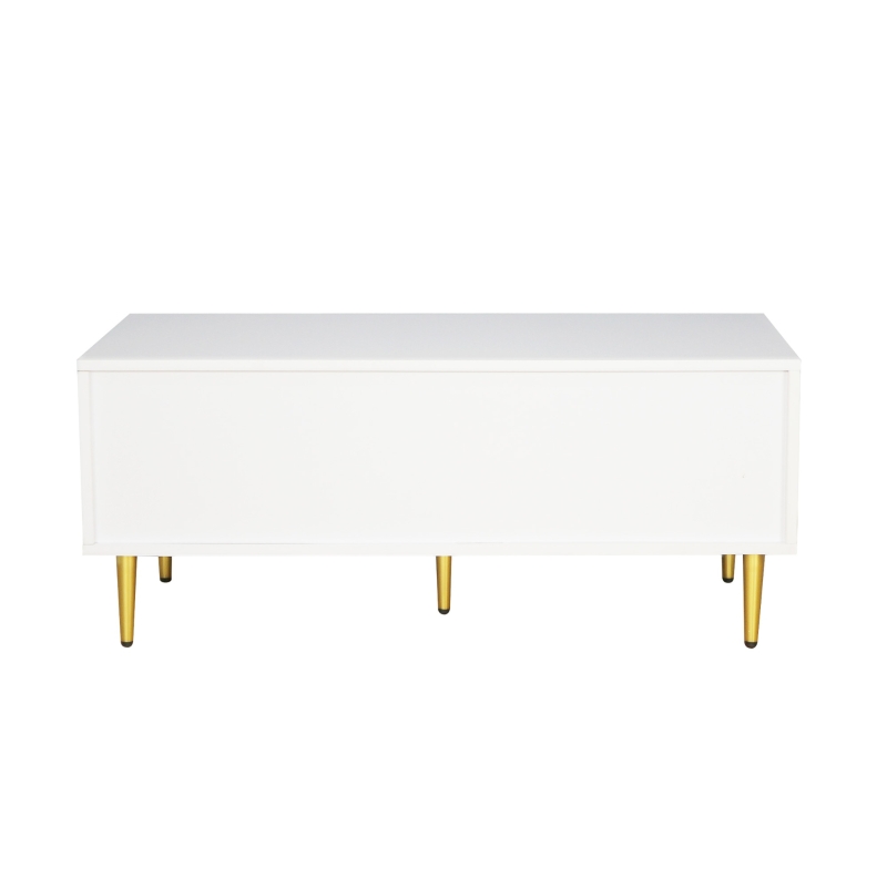 Tavolino da Salotto con Cassetto e 3 Ripiani Aperti, Bianco e Oro