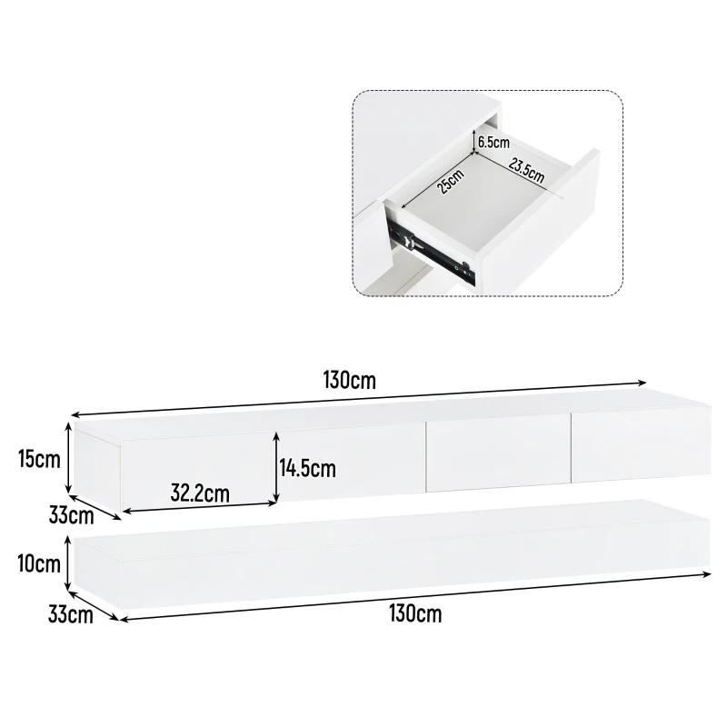 Mobile TV Sospeso con Illuminazione LED RGB a 16 Colori, 2 Armadi e 4 Cassetti, per TV fino a 55 Pollici, Bianco