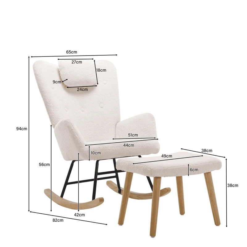 Sillón Mecedora de Borreguito con Reposapiés y Reposacabezas Blanco