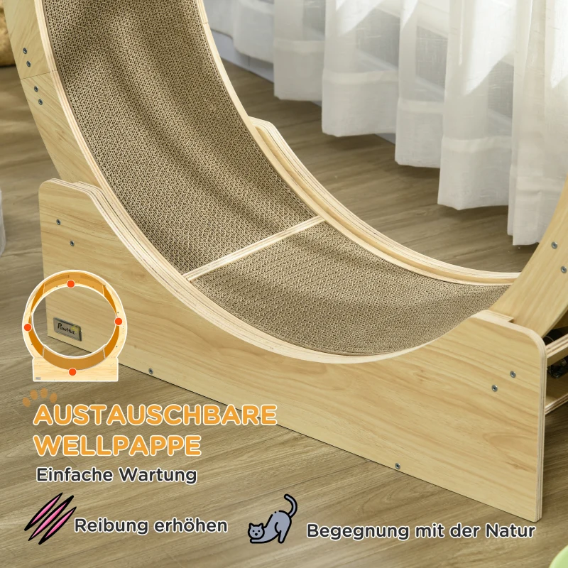 PawHut Kattenlooprad 91 cm Met Rem, Krabpad, Eiken