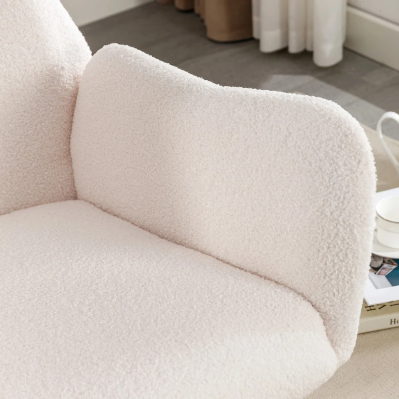 Poltrona a Dondolo con Tasche Portaoggetti su Braccioli in Legno Massello, Bianco