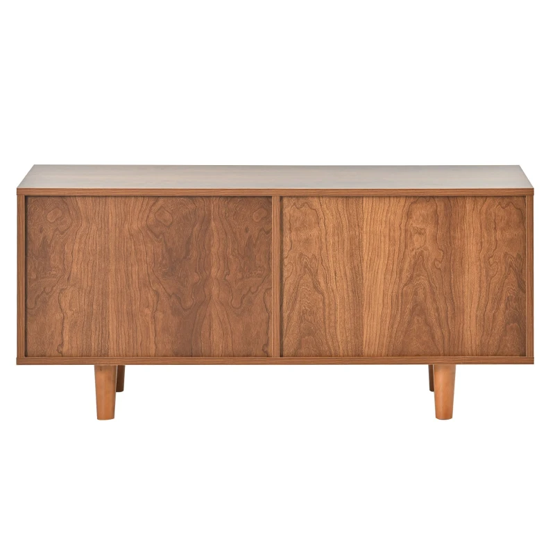 Mueble Zapatero de Ratán con 2 Puertas y Estantes Regulables Color Nogal