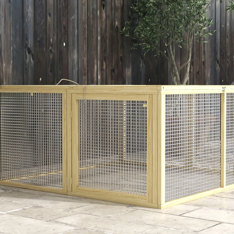 PawHut Klatka dla małych zwierząt, klatka dla królików, z otwieranym dachem, drewno jodłowe, 120x120x57 cm, Naturalny