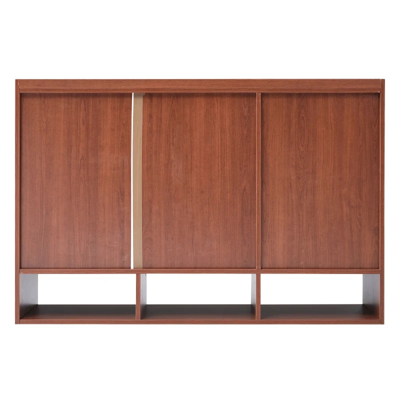 Credenza in Rattan e Noce con 3 Ante Curve e 4 Ripiani Aperti per la Casa, Noce