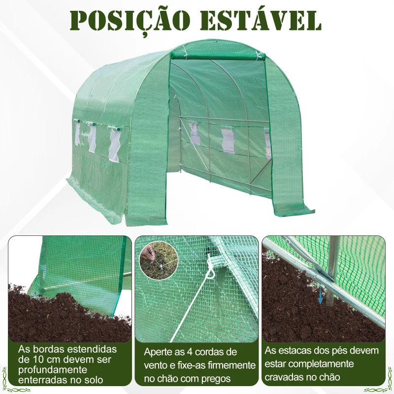 Outsunny Estufa de Cultivo para Terraço ou Jardim – Cor Verde – Tubo Aço e PE 140g/㎡ - 450x200x200 cm