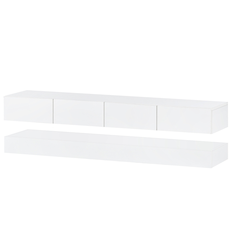 Mobile TV Sospeso con Illuminazione LED RGB a 16 Colori, 2 Armadi e 4 Cassetti, per TV fino a 55 Pollici, Bianco