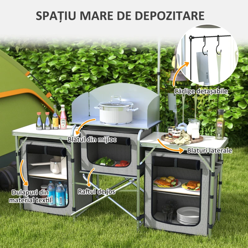 Outsunny Bucatarie de Camping Pliabila, Masa de Camping Portabila
