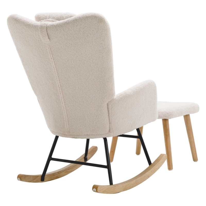 Sillón Mecedora de Borreguito con Reposapiés y Reposacabezas Blanco
