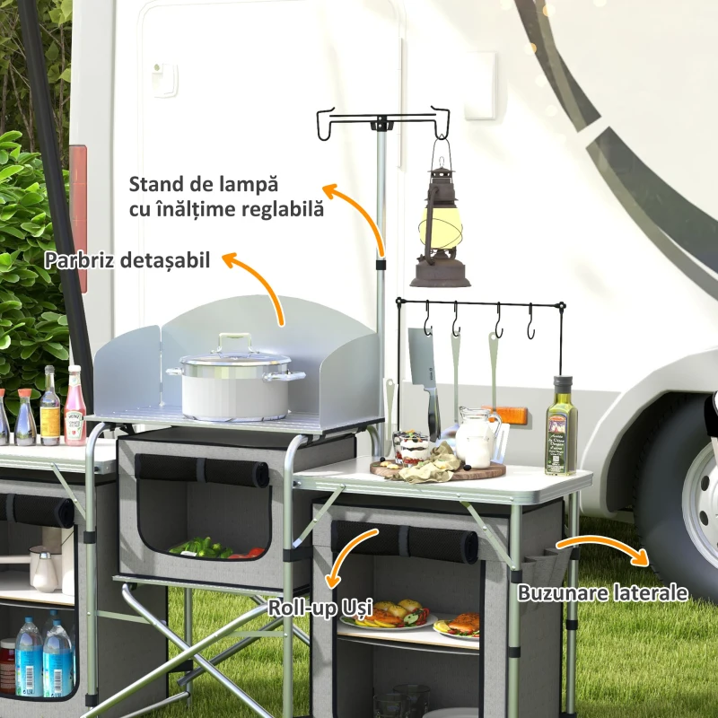 Outsunny Bucatarie de Camping Pliabila, Masa de Camping Portabila