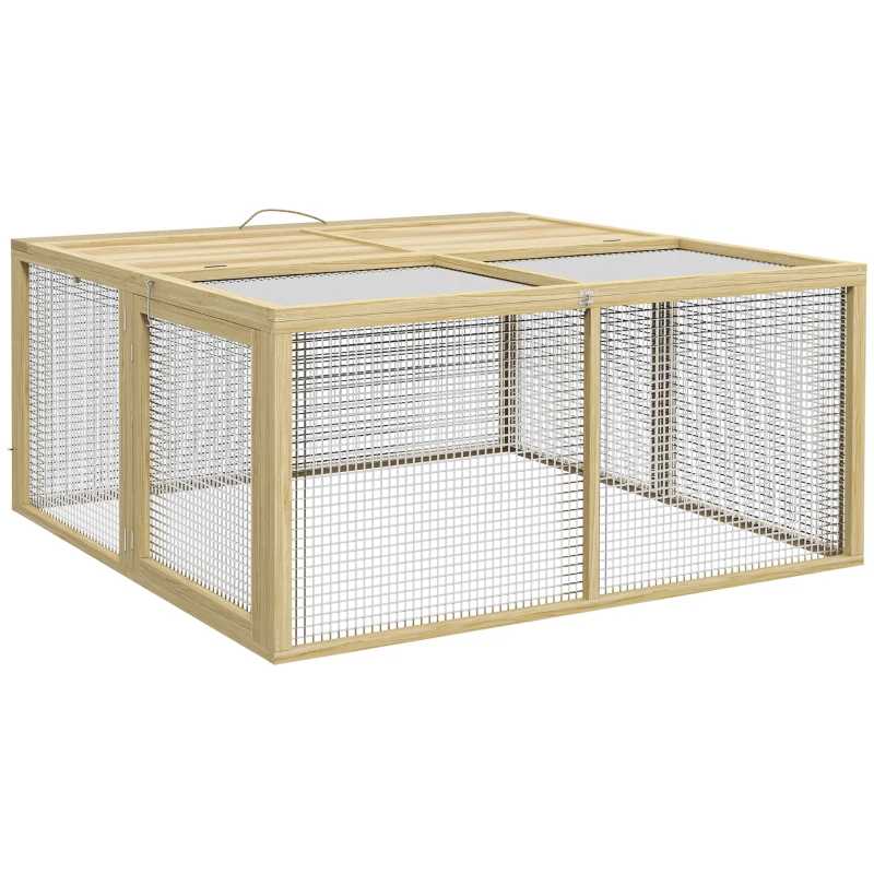 PawHut Klatka dla małych zwierząt, klatka dla królików, z otwieranym dachem, drewno jodłowe, 120x120x57 cm, Naturalny