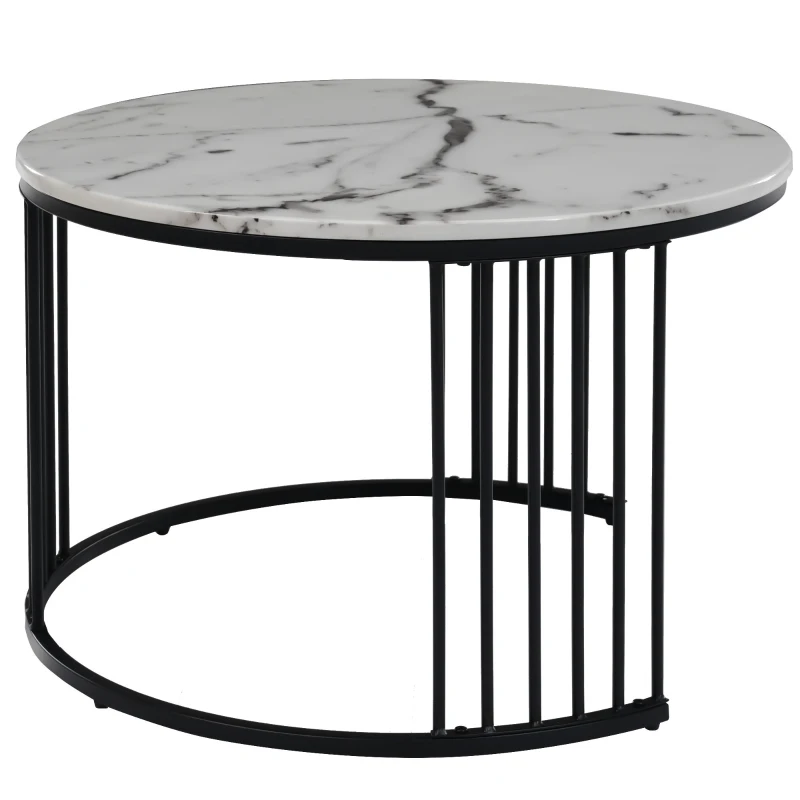 Set 2 Tavolini da Salotto Moderni a Incastro, Design Marmo Lucido, Nero